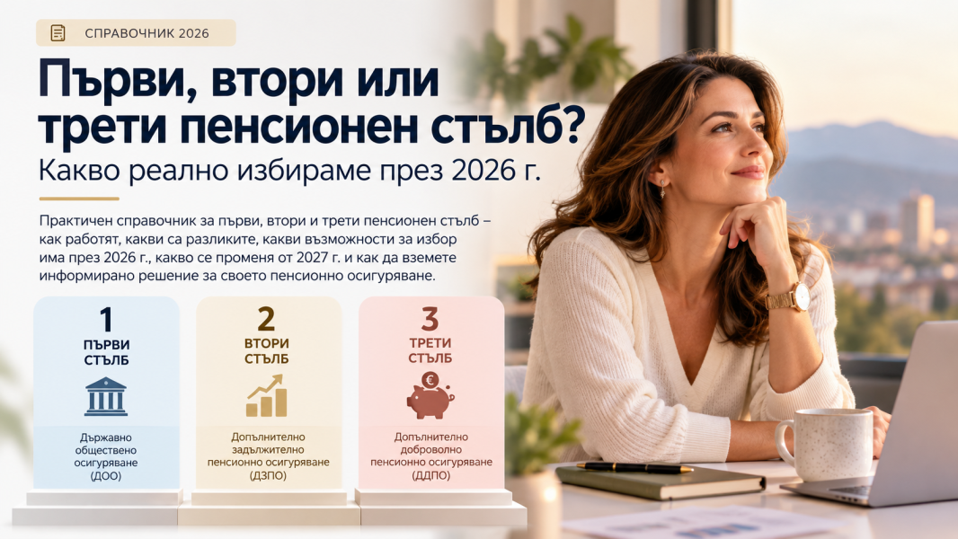 Първи, втори или трети пенсионен стълб – справочник 2026 Първи, втори и трети пенсионен стълб през 2026 г. – практичен справочник