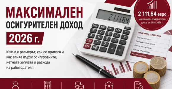 Максимален осигурителен доход 2026 г. – как влияе върху осигуровките и заплатата Максимален осигурителен доход през 2026 г. – размер, осигуровки, нетна заплата и разход на работодателя